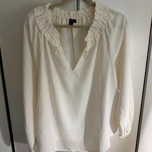J.Crew Ivory Ruffle Neck Blouse Women’s XL Long Sleeve Boho Peasant Top